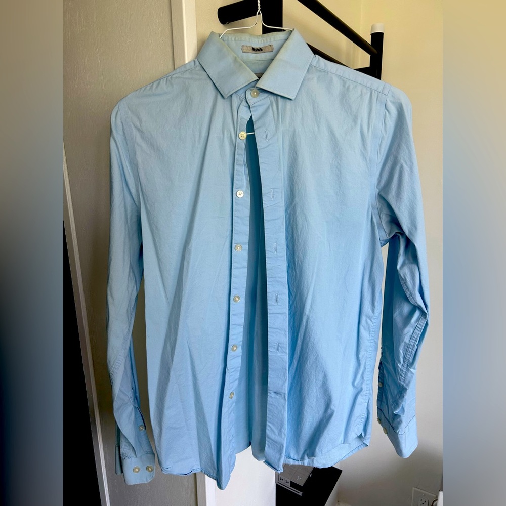 Express Blue Fitted Collared Shirt Small Wardrobe Staple